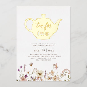 Invitation En Aluminium Thé pour deux Floral Anniversaire - Or