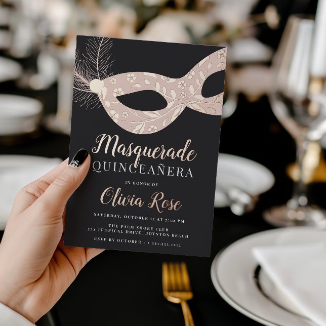 Invitation En Aluminium Thème élégant de masquerade pour Quinceanera (Créateur téléchargé)