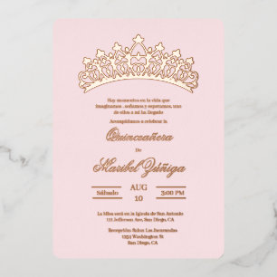 Invitation En Aluminium Thème rose clair Quinceanera