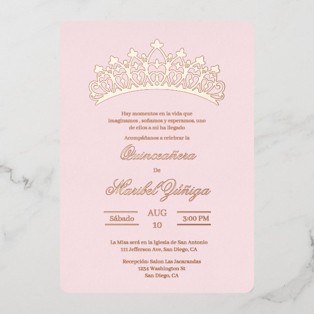 Invitation En Aluminium Thème rose clair Quinceanera (Recto)