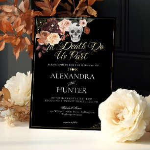 Invitation En Aluminium Til Death Aquarelle Crâne Automne Mariage gothique