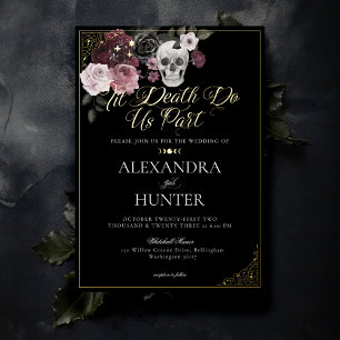 Invitation En Aluminium Til Death Aquarelle Crâne Rose Mariage gothique