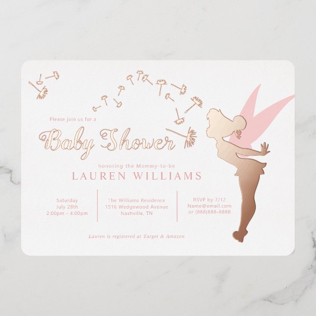 Invitation En Aluminium Tinker Bell Baby shower rose (Recto)