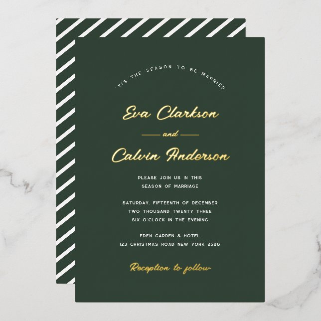 Invitation En Aluminium 'Tis Season Classic Emerald Noël Mariage (Recto/Verso)