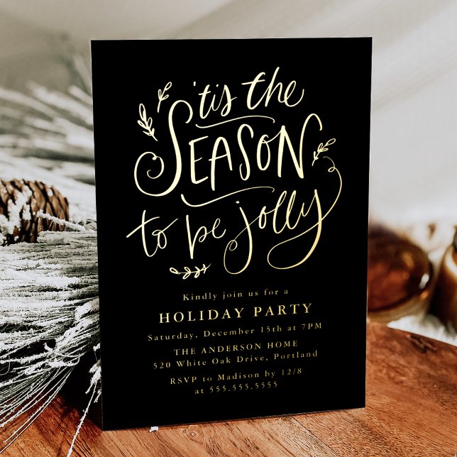 Invitation En Aluminium 'Tis The Season to be Jolly Black Holiday Party (Créateur téléchargé)