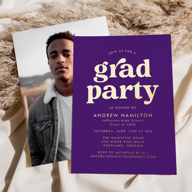 Invitation En Aluminium Titre Gras Purple et Gold Photo (Créateur téléchargé)