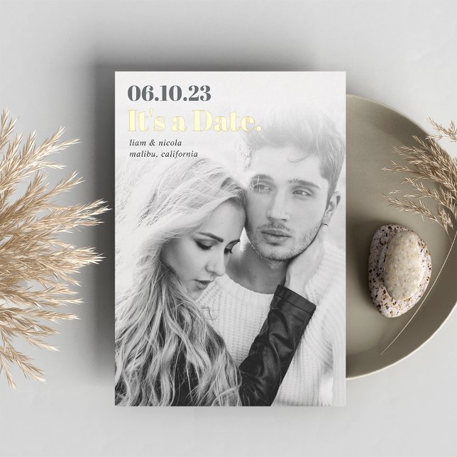 Invitation En Aluminium Titre | Photo Verticale Moderne Enregistrer La Dat (Créateur téléchargé)