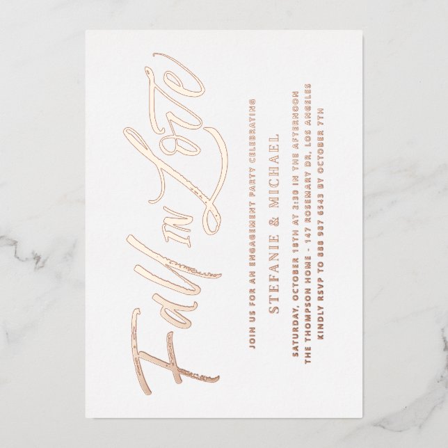 Invitation En Aluminium Tomber dans l'amour Letter Rose Gold Engagement Pa (Recto)