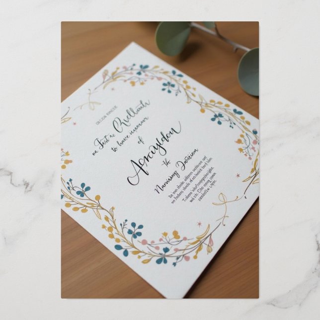 Invitation En Aluminium Touche de charme floral et calligraphie intemporel (Recto)