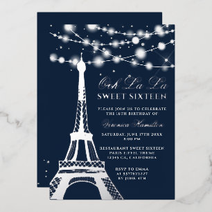 Invitation En Aluminium Tour Eiffel argent lumières parties scintillant bl