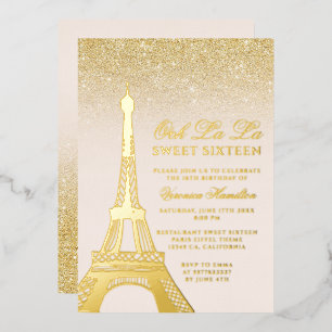 Invitation En Aluminium Tour Eiffel chic or parties scintillant rose Sweet