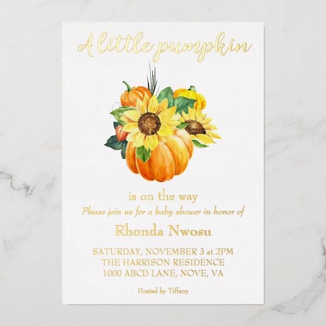 Invitation En Aluminium Tournesol d'automne Citrouille Genre Neutre  (Recto)