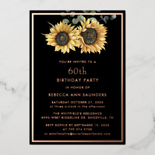 Invitation En Aluminium Tournesol floral 60e anniversaire de fête Gold