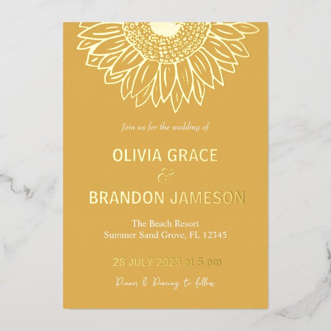 Invitation En Aluminium Tournesol Jaune Mariage Floral moderne (Recto)