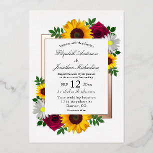 Invitation En Aluminium Tournesol Rose Daisy Floral Mariage d'Automne