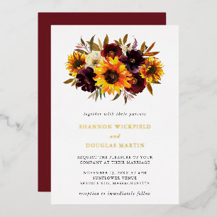 Invitation En Aluminium Tournesol Rose violet Russe Mariage de automne or