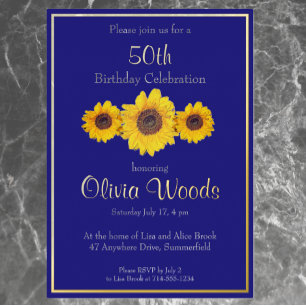 Invitation En Aluminium Tournesols en bleu - 50e anniversaire