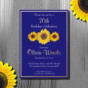 Invitation En Aluminium Tournesols en bleu - 70e anniversaire