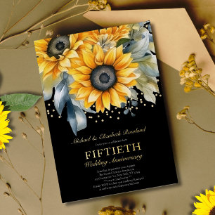 Invitation En Aluminium Tournesols modernes Or 50e anniversaire de mariage