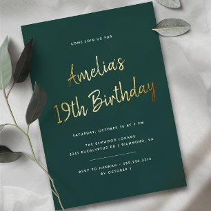 Invitation En Aluminium Tous âges   Anniversaire Vert émeraude foncé et Or