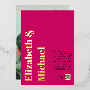Invitation En Aluminium Tout en 1 VRAI OR FOIL rose photo QR Code moderne