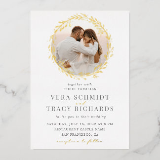 Invitation En Aluminium Tout en un Photo Rustique Elegant Rsvp Mariage Or