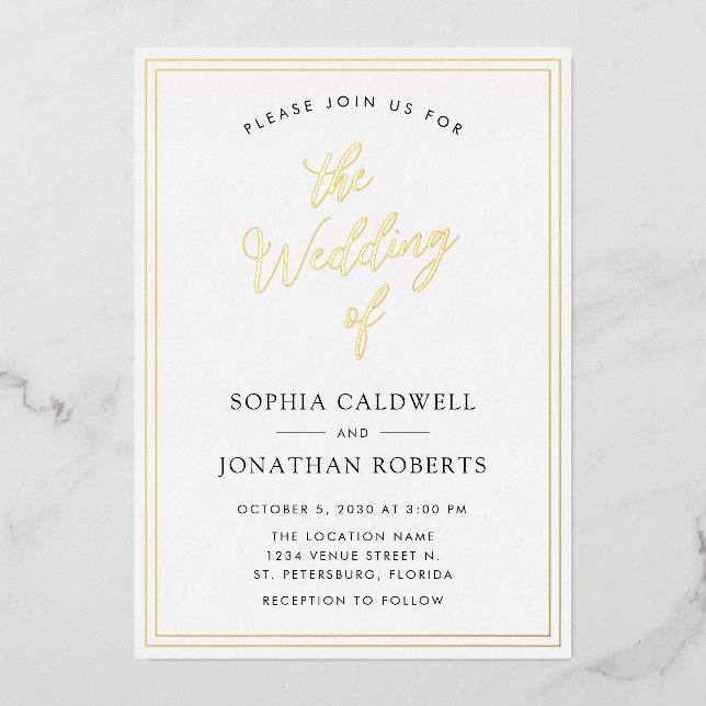 Invitation En Aluminium Tout en un réel Mariage de calligraphie or (Recto)