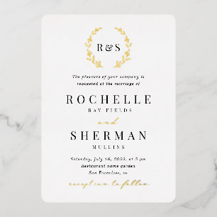 Invitation En Aluminium Tout en une feuille Monogram Gold Foil Mariage
