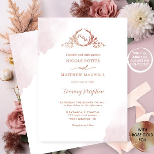 Invitation En Aluminium Tout Événement, Élégant Monogramme Rose Poussiéreu