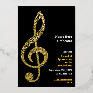 Invitation En Aluminium Treble clef Elegant Minimal Gold Music Notes Texte