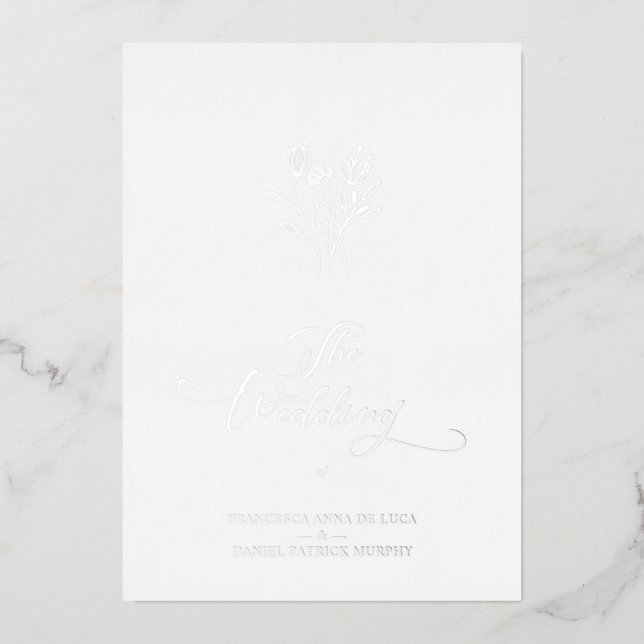 Invitation En Aluminium Trendy Wildflowers Bouquet Wedding Silver Metallic (Recto)