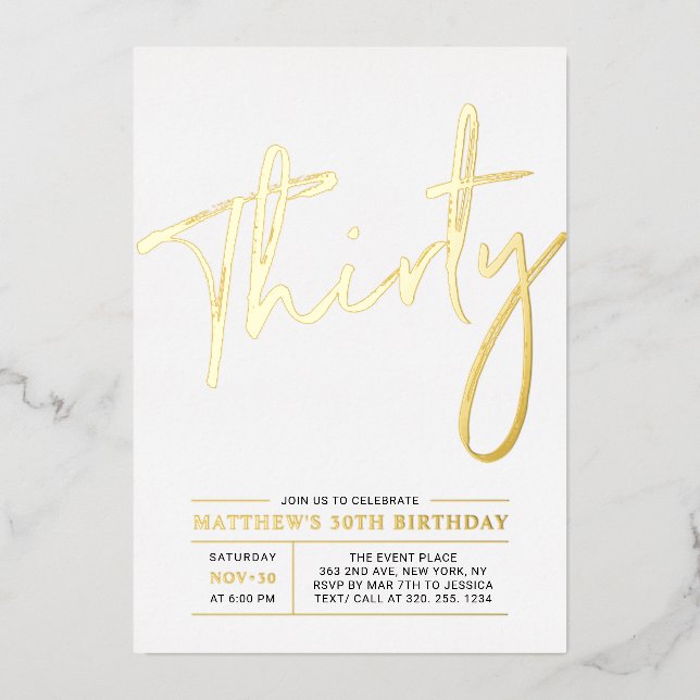 Invitation En Aluminium Trente | Soirée d'or moderne 30e anniversaire (Recto)