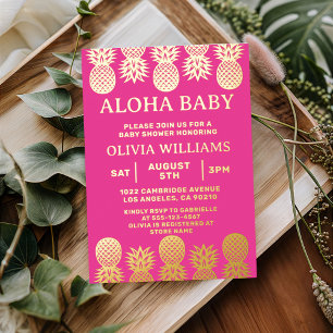 Invitation En Aluminium Tropical Aloha Luau Hawaïen Rose Doré Été