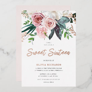 Invitation En Aluminium Tropical Blush Rose Roses Douces 16 Partie