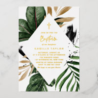 Tropical Feuille Faux Gold Foil Frame Baptême