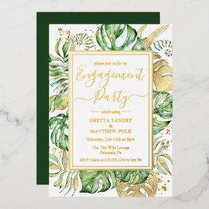 Invitation En Aluminium Tropical Feuilles Modern Engagement Party Gold