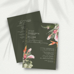 Invitation En Aluminium Tropical Floral Green RSVP QR Code Mariage Or