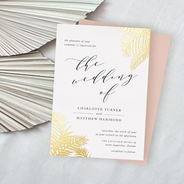 Invitation En Aluminium Tropical Foliage Mariage Gold (Créateur téléchargé)