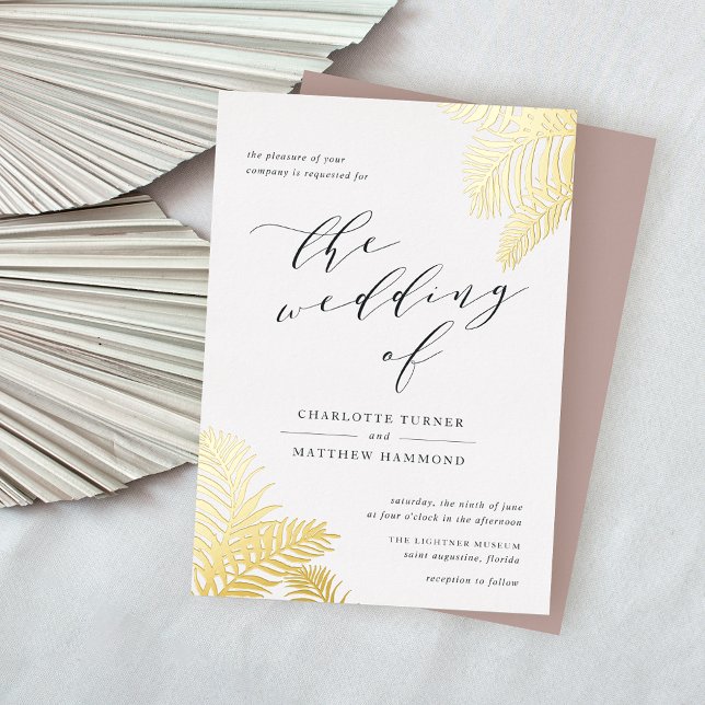 Invitation En Aluminium Tropical Foliage Mariage Gold (Créateur téléchargé)