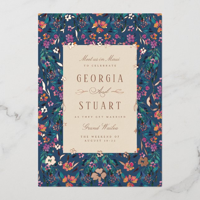 Invitation En Aluminium Tropical Glam Dark Turquoise Magenta (Recto)