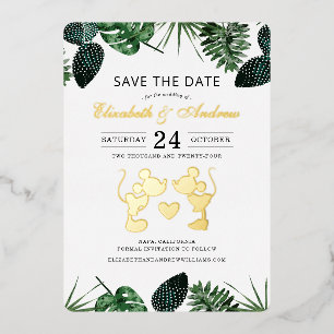 Invitation En Aluminium Tropical Mickey & Minnie Enregistrer la date