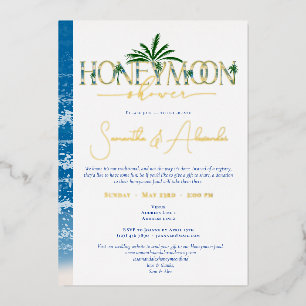 Invitation En Aluminium Tropical Ocean Blue Honeymoon Couple Douche Argent