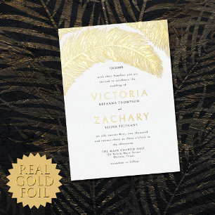 Invitation En Aluminium Tropical Summer Palm Tree Feuille Mariage Gold