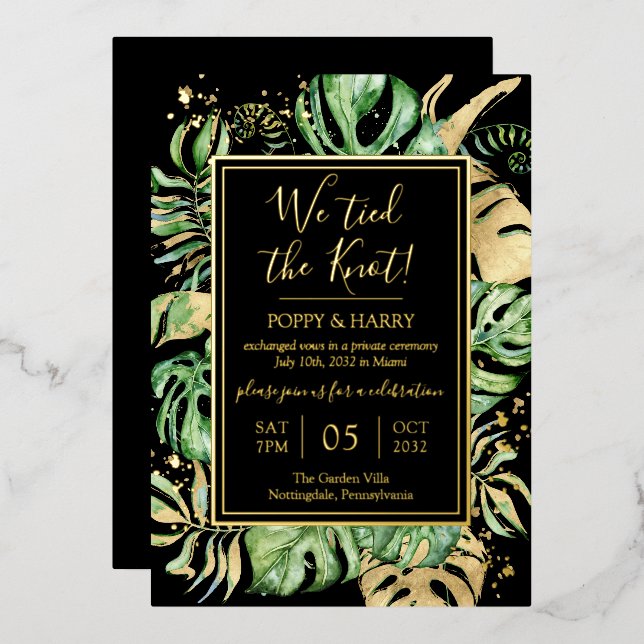 Invitation En Aluminium Tropical We Tied The Knot Eloped Réception Party (Recto/Verso)