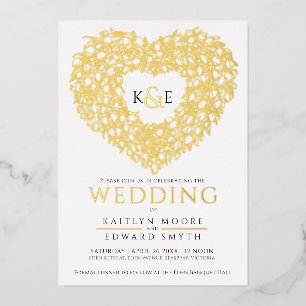 Invitation En Aluminium Tulipes de printemps tirant coeur mariage or noir