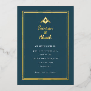 Invitation En Aluminium Turquoise minimaliste et cadre or mariage indien