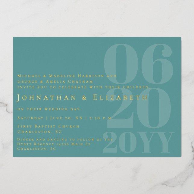 Invitation En Aluminium Turquoise minimaliste Gras Type Mariage photo (Recto)