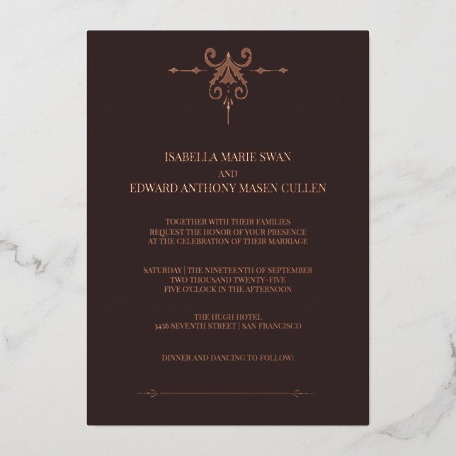 Invitation En Aluminium Twilight Dark Bella et Edward Mariage (Recto)