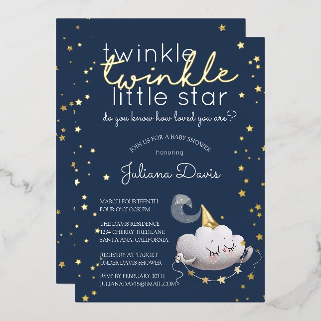 Invitation En Aluminium Twinkle Twinkle Little Star Baby shower (Recto/Verso)