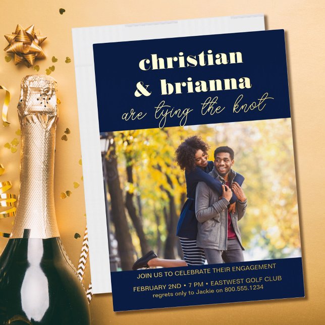 Invitation En Aluminium Tying Knot Engagement Party Photo Gold (Créateur téléchargé)